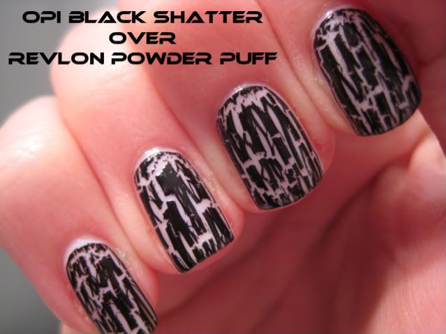 OPI,Revlon,Black Shatter,nail art,black,white,Powder Puff