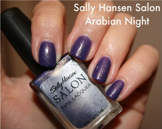 Sally Hansen,Sally Hansen Salon,Arabian Night,purple,glitter,hand,labeled swatch