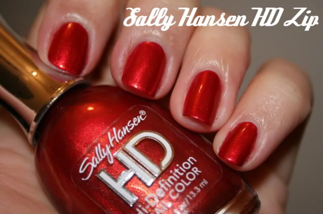 Sally Hansen,Sally Hansen HD,Zip,red,shimmer,hand,labeled swatch