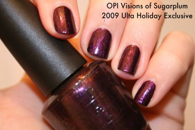 OPI,OPI Holiday 2009,Ulta exclusive,Visions of Sugarplum,purple,glitter,hand,labeled swatch