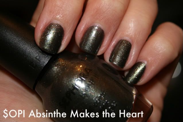 Sephora OPI,green,glitter,labeled swatch,Absinthe Makes the Heart,hand
