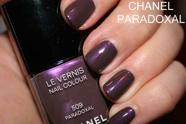 Chanel,Paradoxal,shimmer,purple,swatch,labeled swatch
